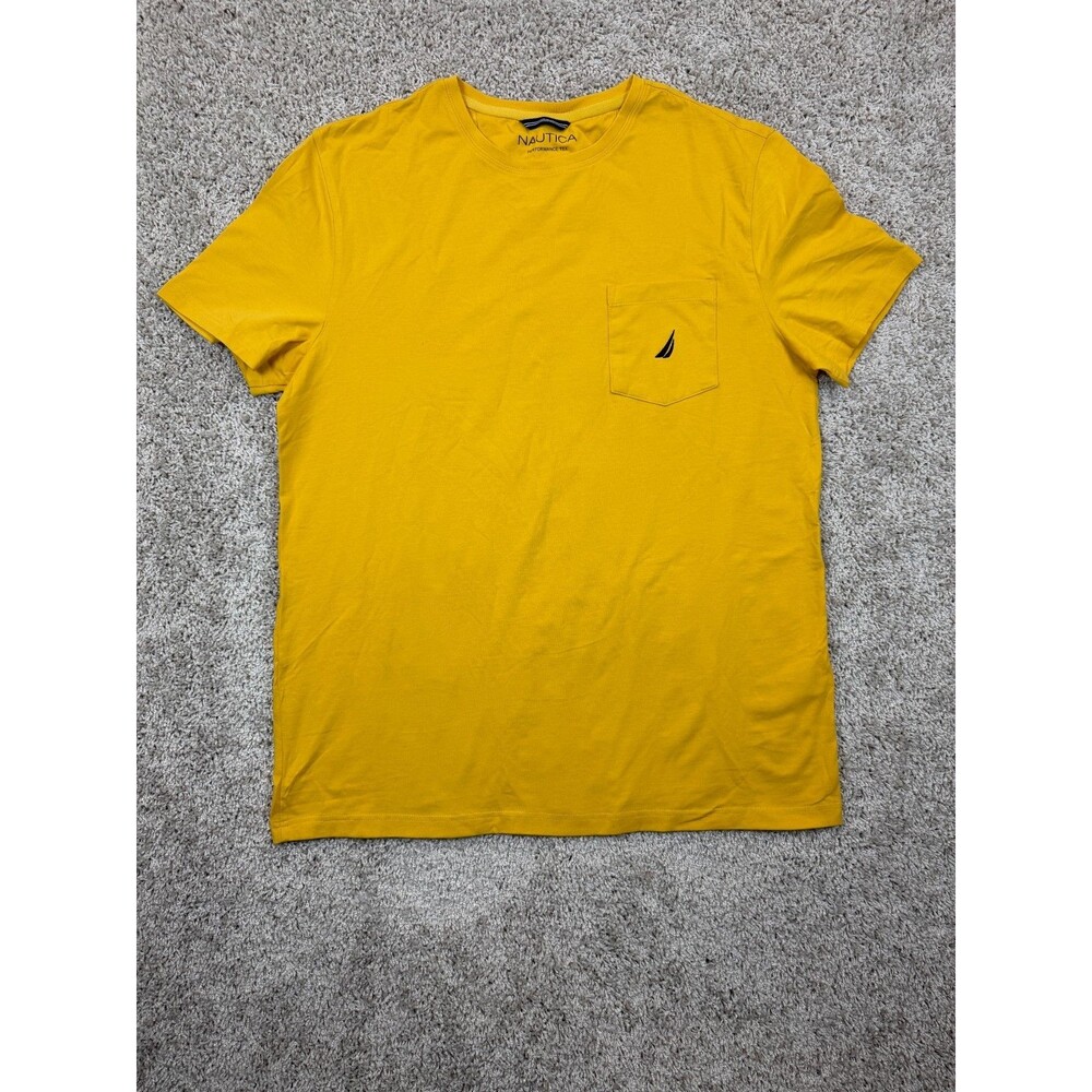 Nautica Performance Tee Mens Large Yellow Stretch Cotton Pocket Logo T Shirt L